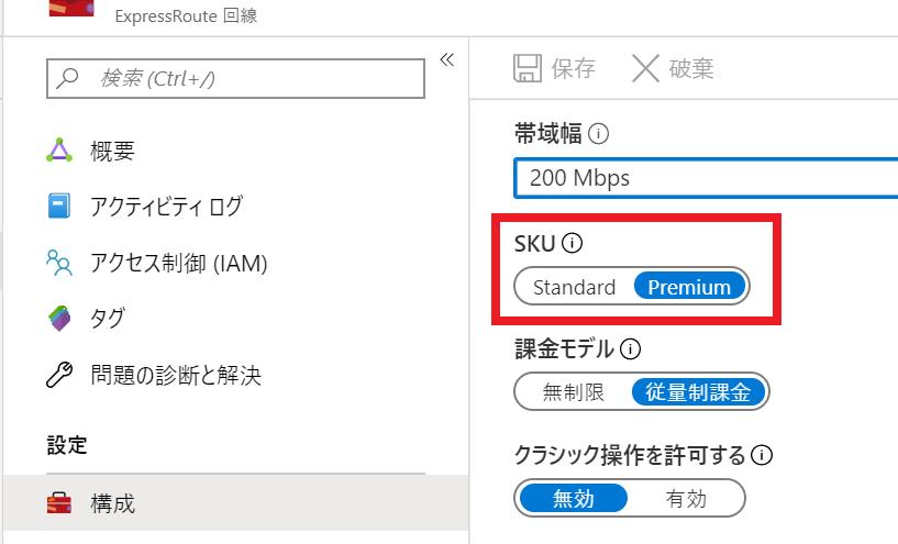 ジオの異なるExpressRoute回線同士を接続するには、Premium回線が必要(別途課金あり)