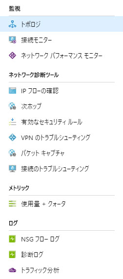 Network Watcherのメニュー